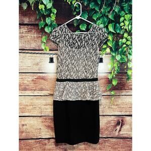 Antonio Melani Peplum Lace Sleeveless Sheath Midi Dress Cap Sleeves Lined Size 8